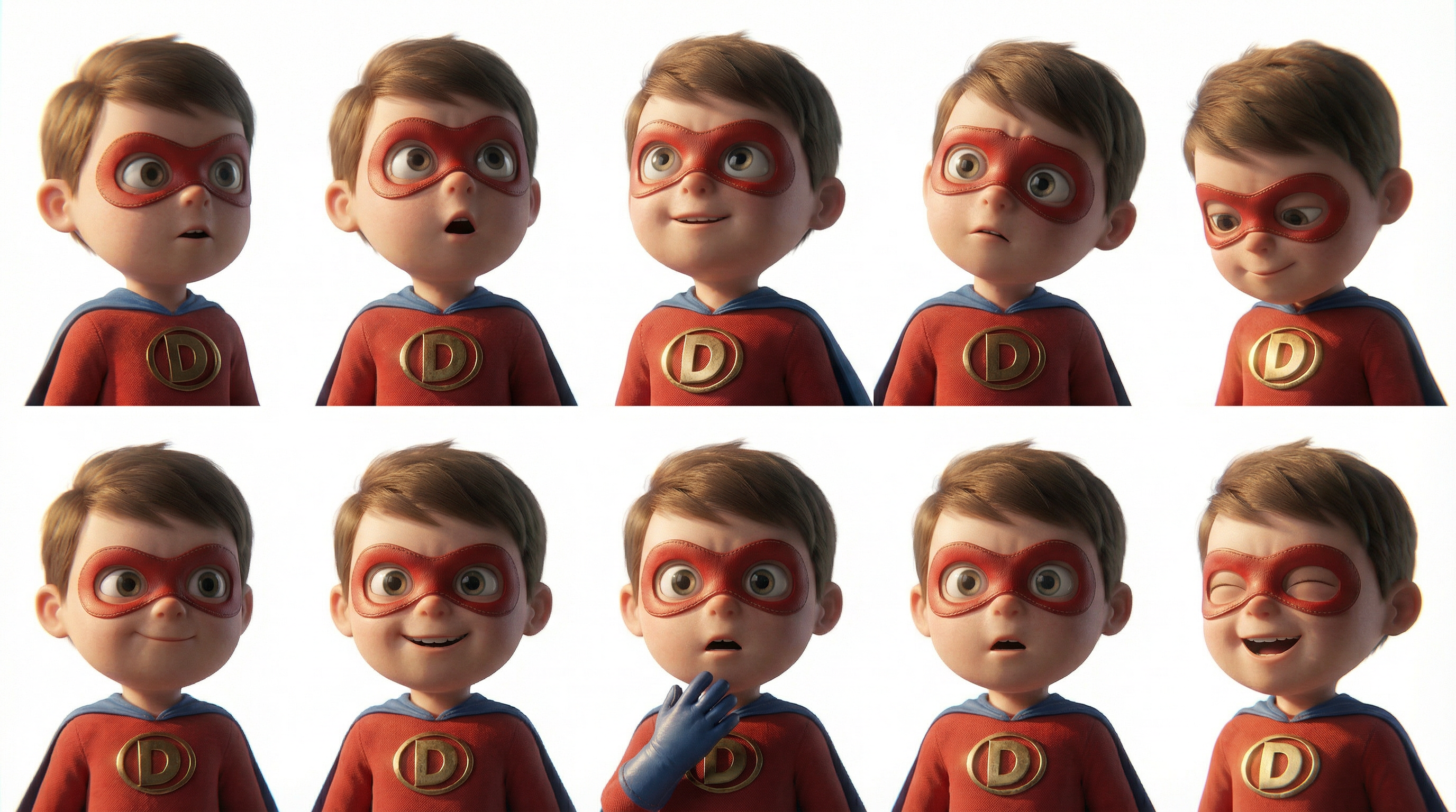 9 poses do mesmo personagem com identidade consistente